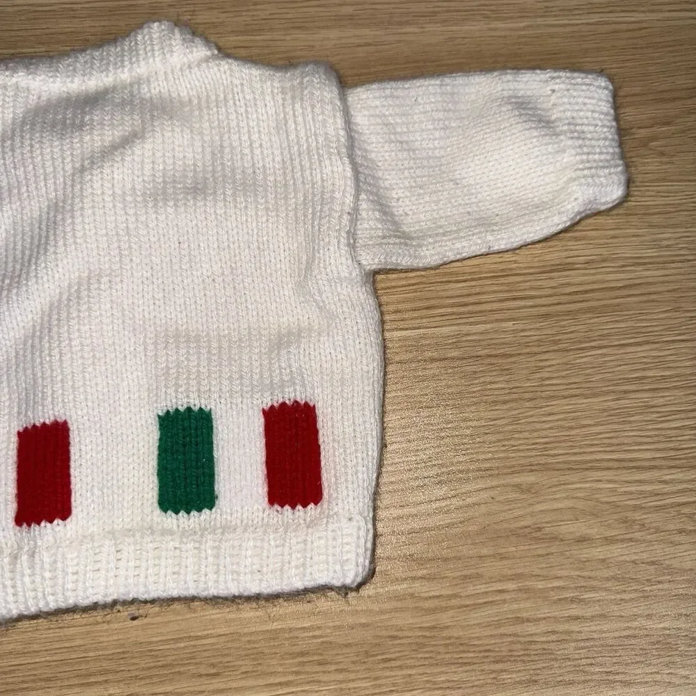 Vintage Hand Knit Baby Cardigan Sweater White Red Green Italian Christmas Small